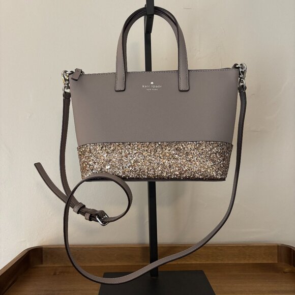 Kate Spade Ina Greta Gray Gold Glitter Court Satchel - Picture 5 of 10